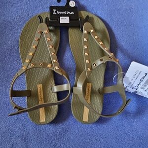 New Ipanema Olive Sandals with Gold Studs 5